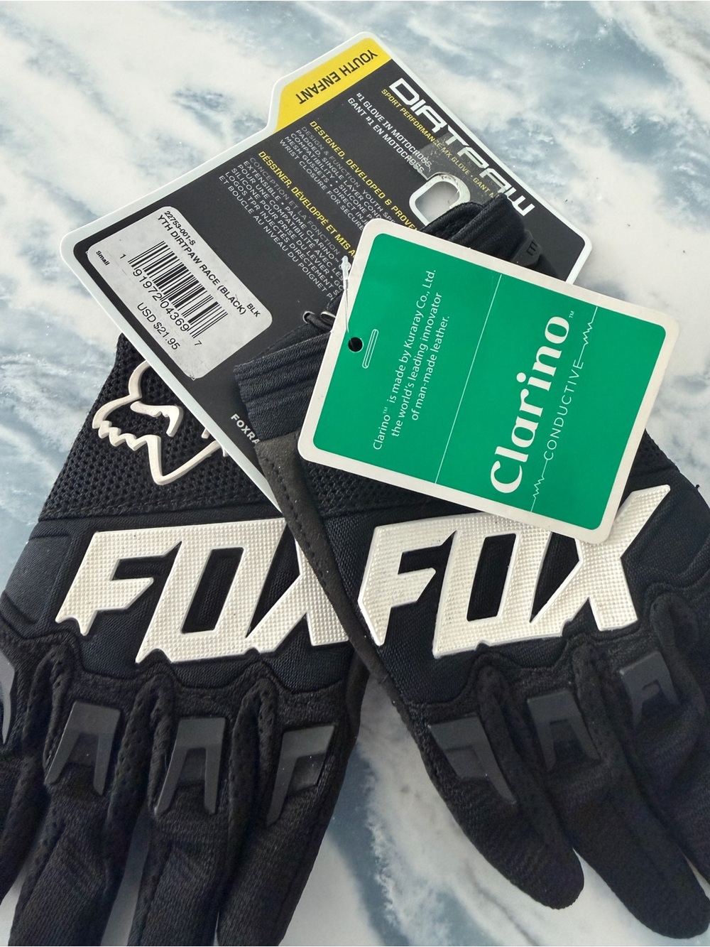 Fox Dirtpaw Youth Motocross Gloves in Black and White